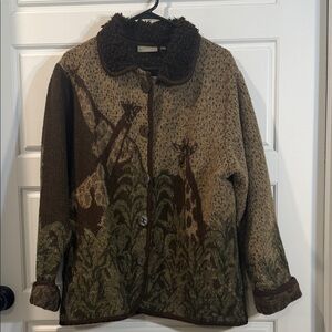 Vintage IVY tapestry style jacket with Sherpa style collar large